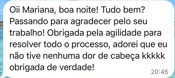 Recorte do feedback de Sara no WhatsApp